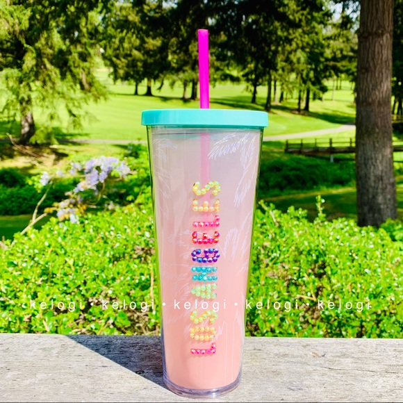 🌈NEW🌈Starbucks Custom Rainbow Bedazzled Bling Iridescent Los Angeles Tumbler - Picture 2 of 8